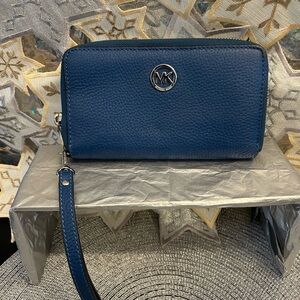 Michael Kors Navy Leather Wristlet